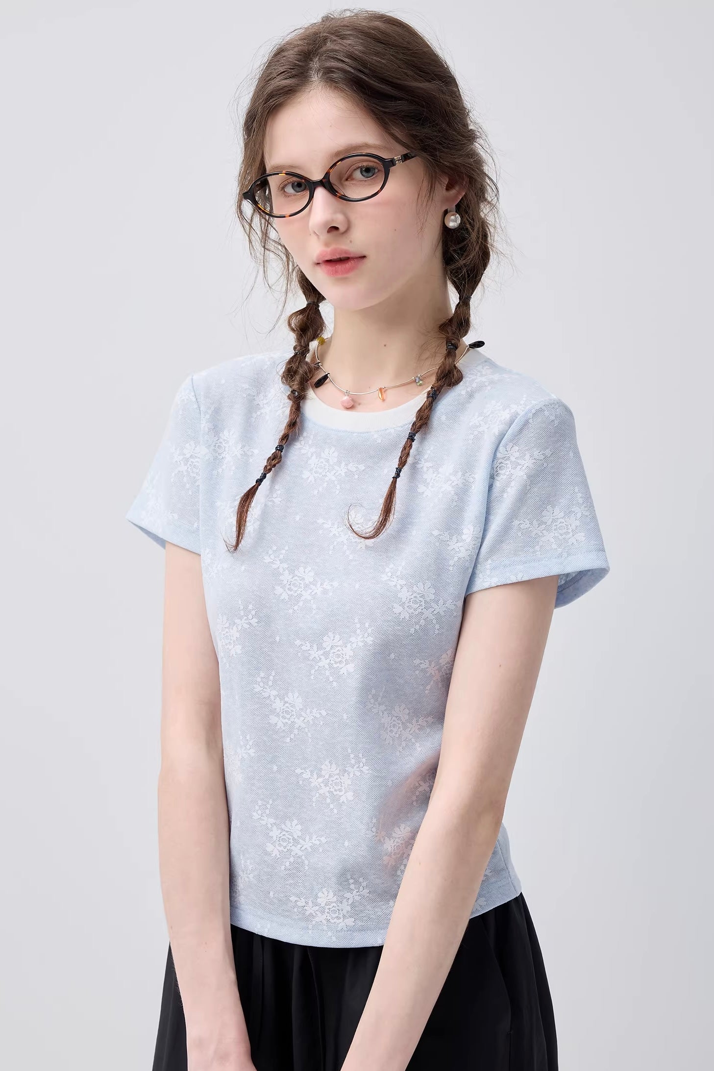 コントラストネックジャカードTシャツC3749