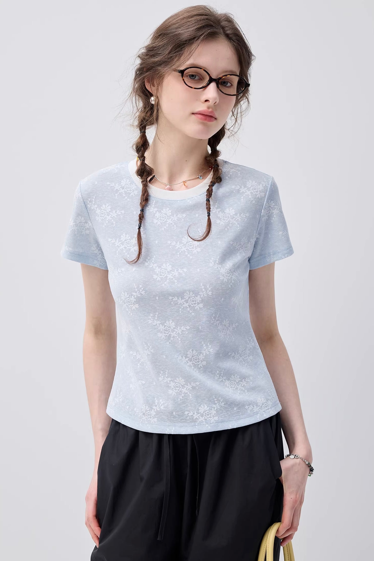 コントラストネックジャカードTシャツC3749