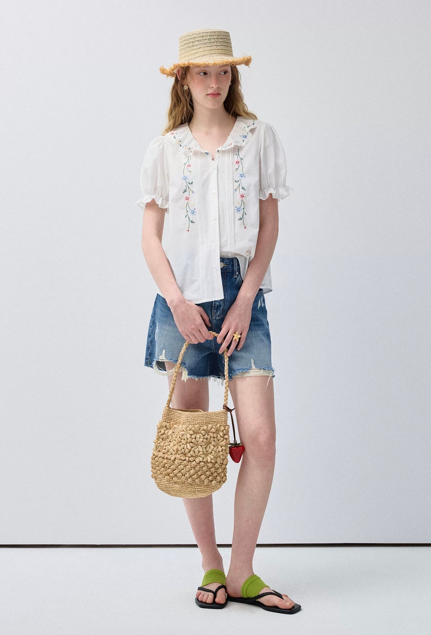 レースドールカラー花柄シャツC3855