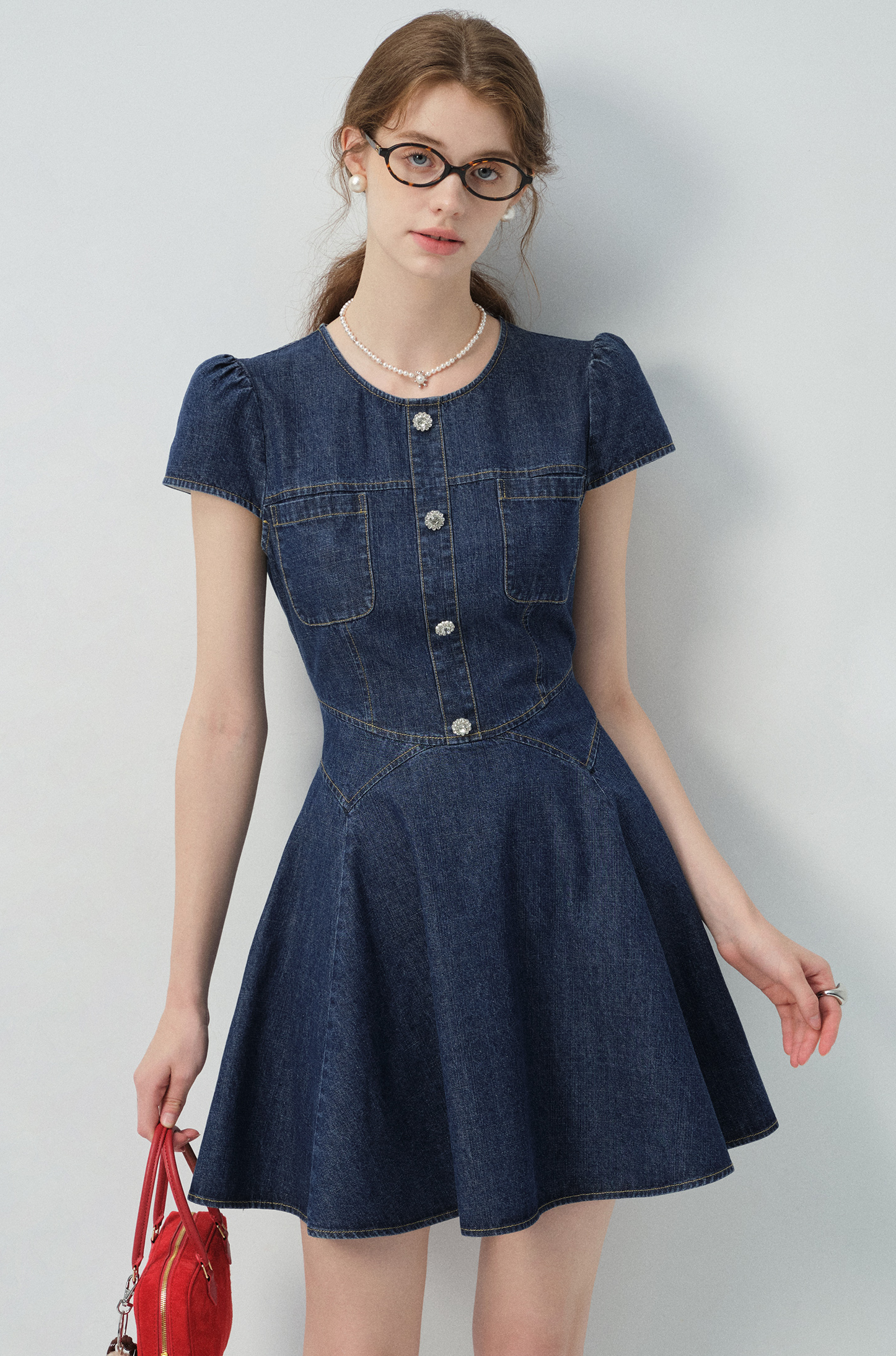 美品　Rene basic フィットアンドフレアー ワンピース フィットアンドフレアデニムミニワンピースC2863