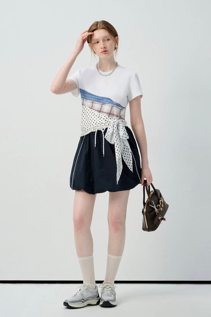 パッチワークレイヤードデザインTシャツ
C2957
