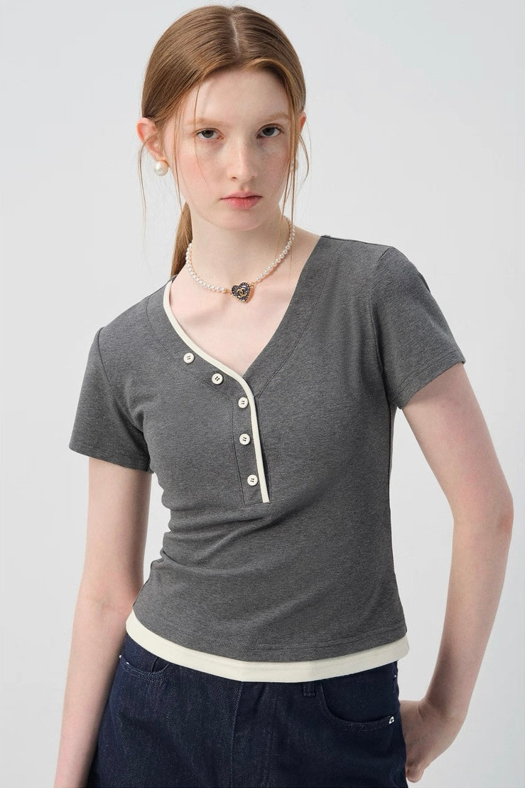 アシンメトリーボタンTシャツ
C2961