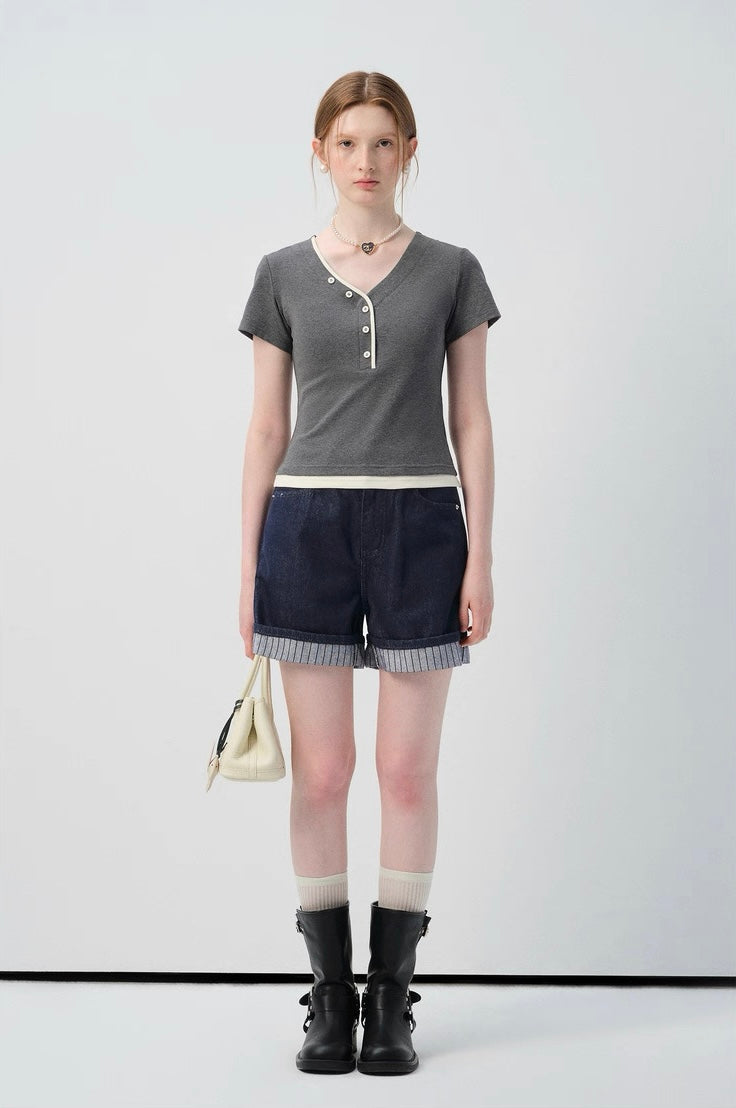 アシンメトリーボタンTシャツ
C2961