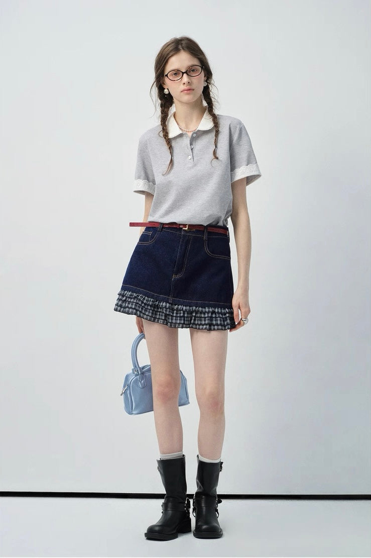 レース襟付きニットポロTシャツ
C2965