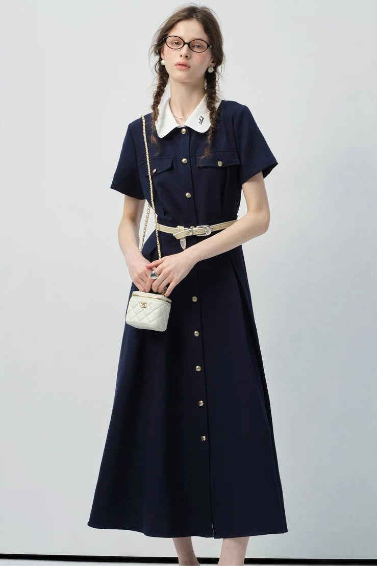 襟付きベルトワンピースC2971