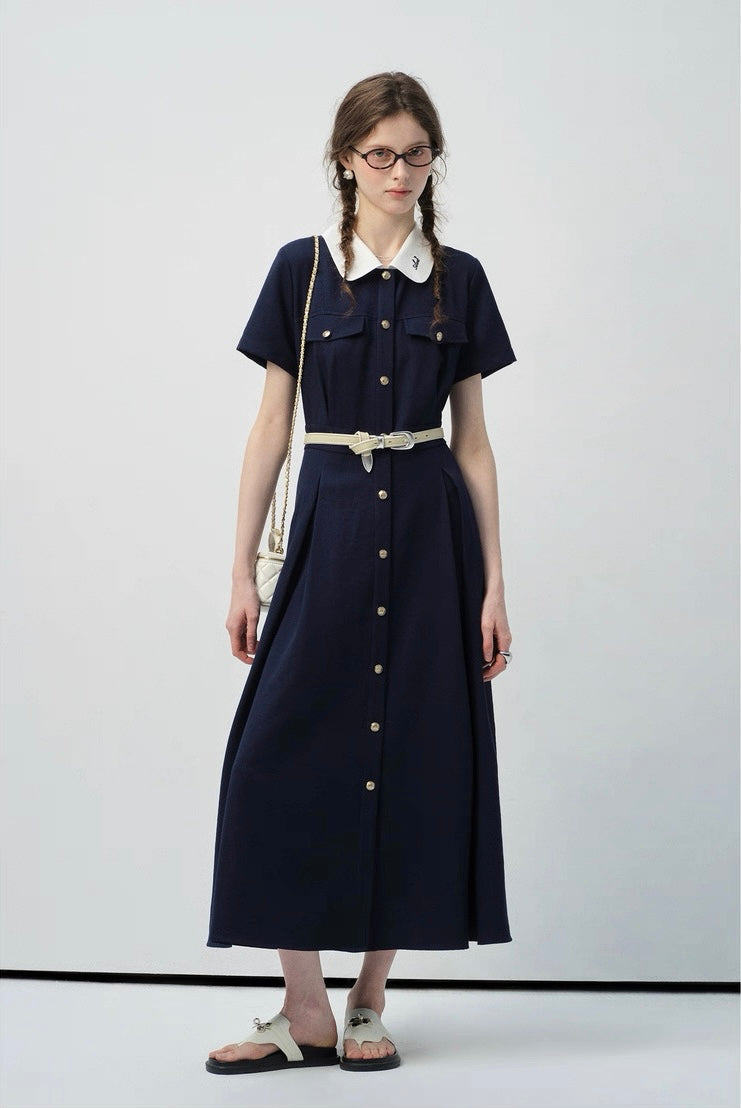 襟付きベルトワンピースC2971
