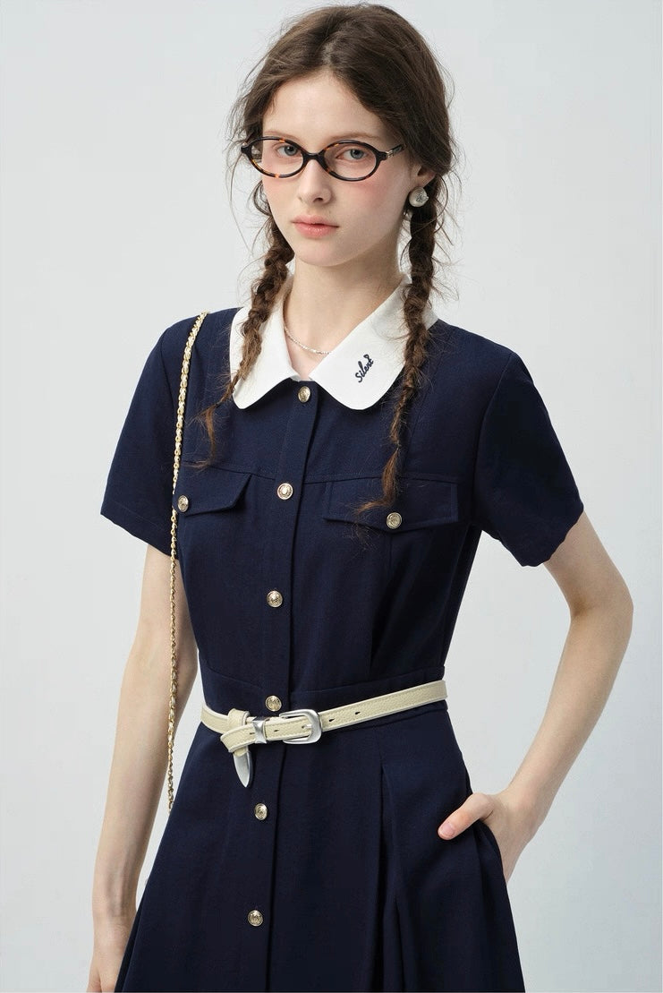 襟付きベルトワンピースC2971