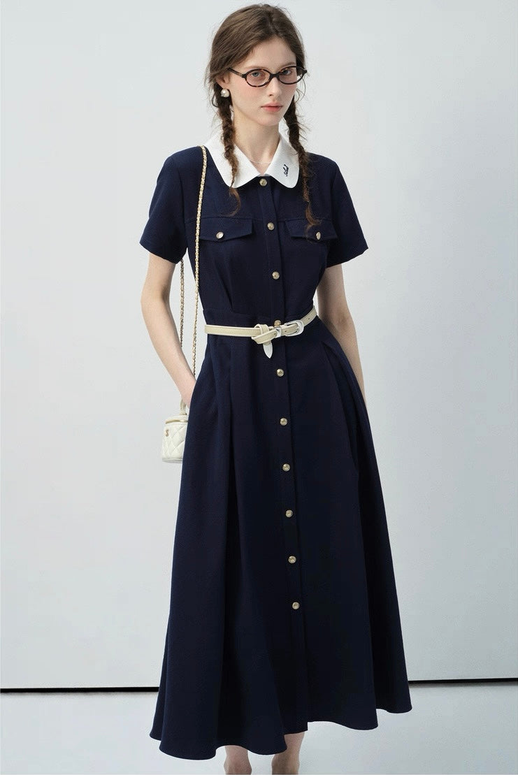 襟付きベルトワンピースC2971