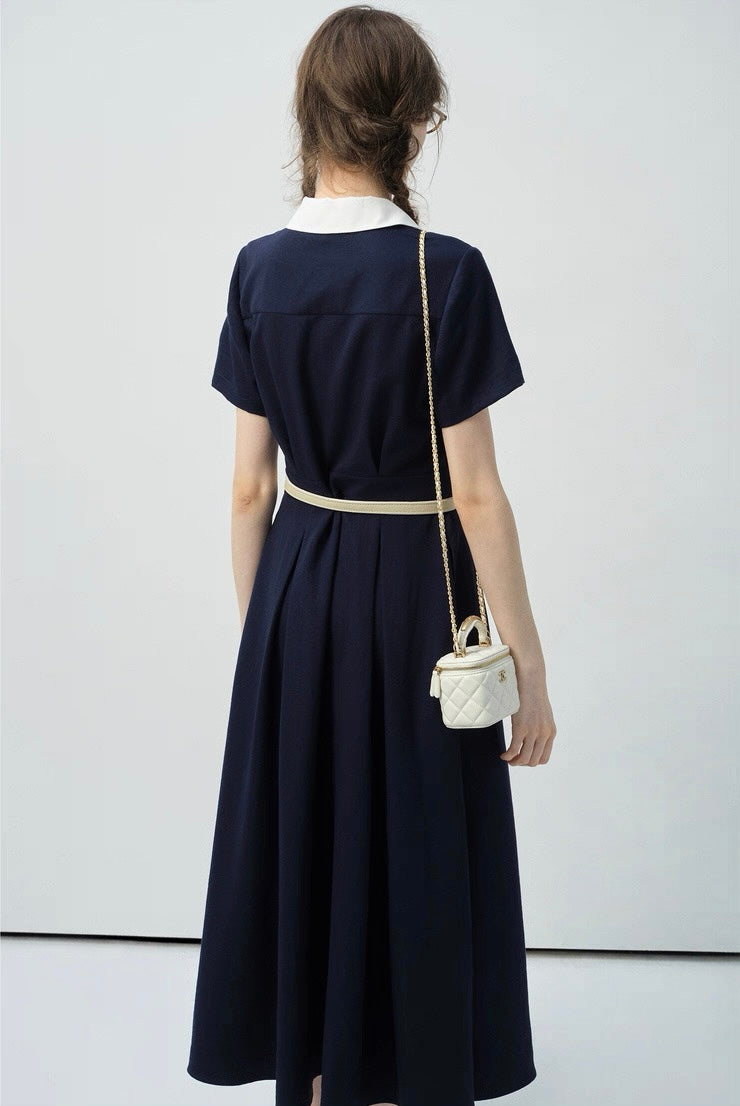 襟付きベルトワンピースC2971