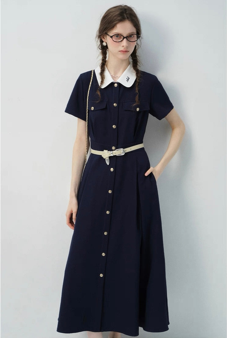 襟付きベルトワンピースC2971
