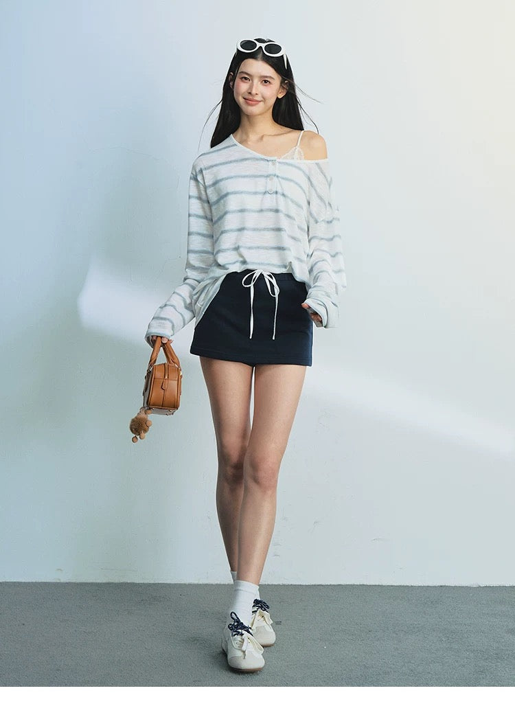 ストライプオーバーTシャツT2672