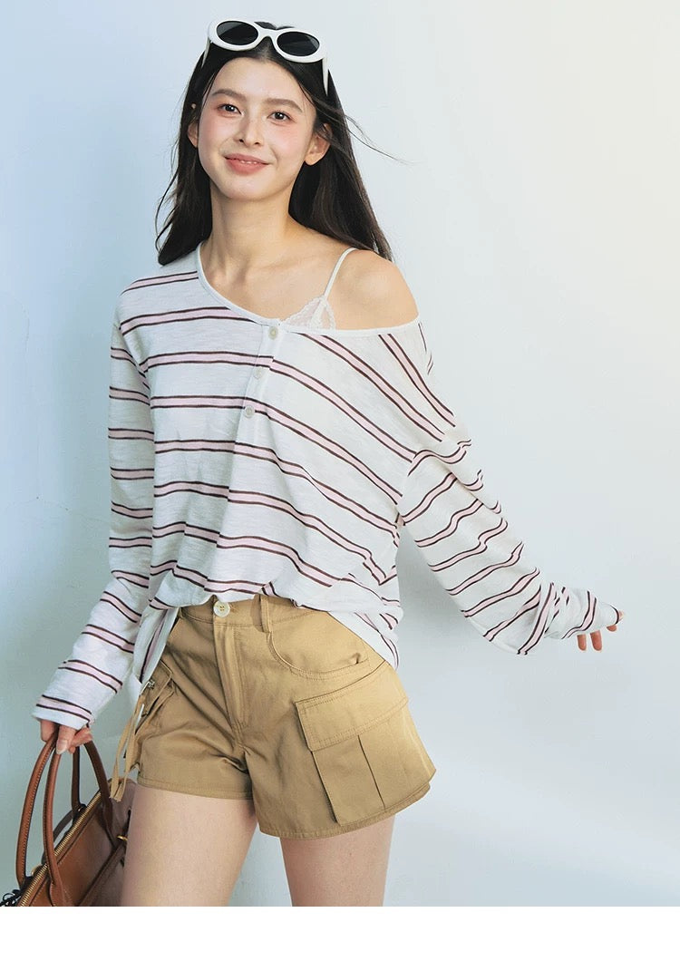 ストライプオーバーTシャツT2672