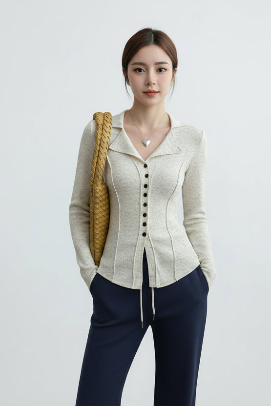 ソフトテーラードリブカーデ × リラックスフレアパンツセット T3005