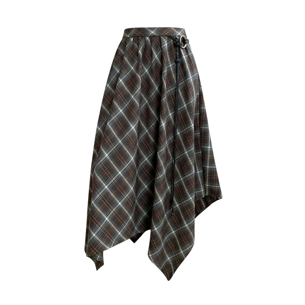 ロングスリーブトップス × アシメチェックフレアスカート セット T3007