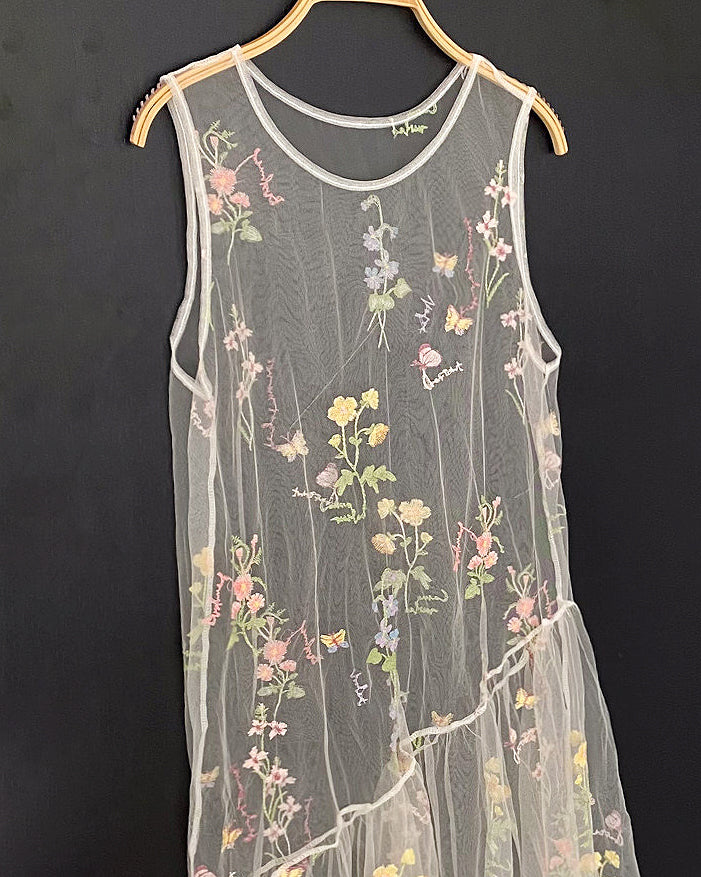 刺繍メッシュホワイトドレス C3822