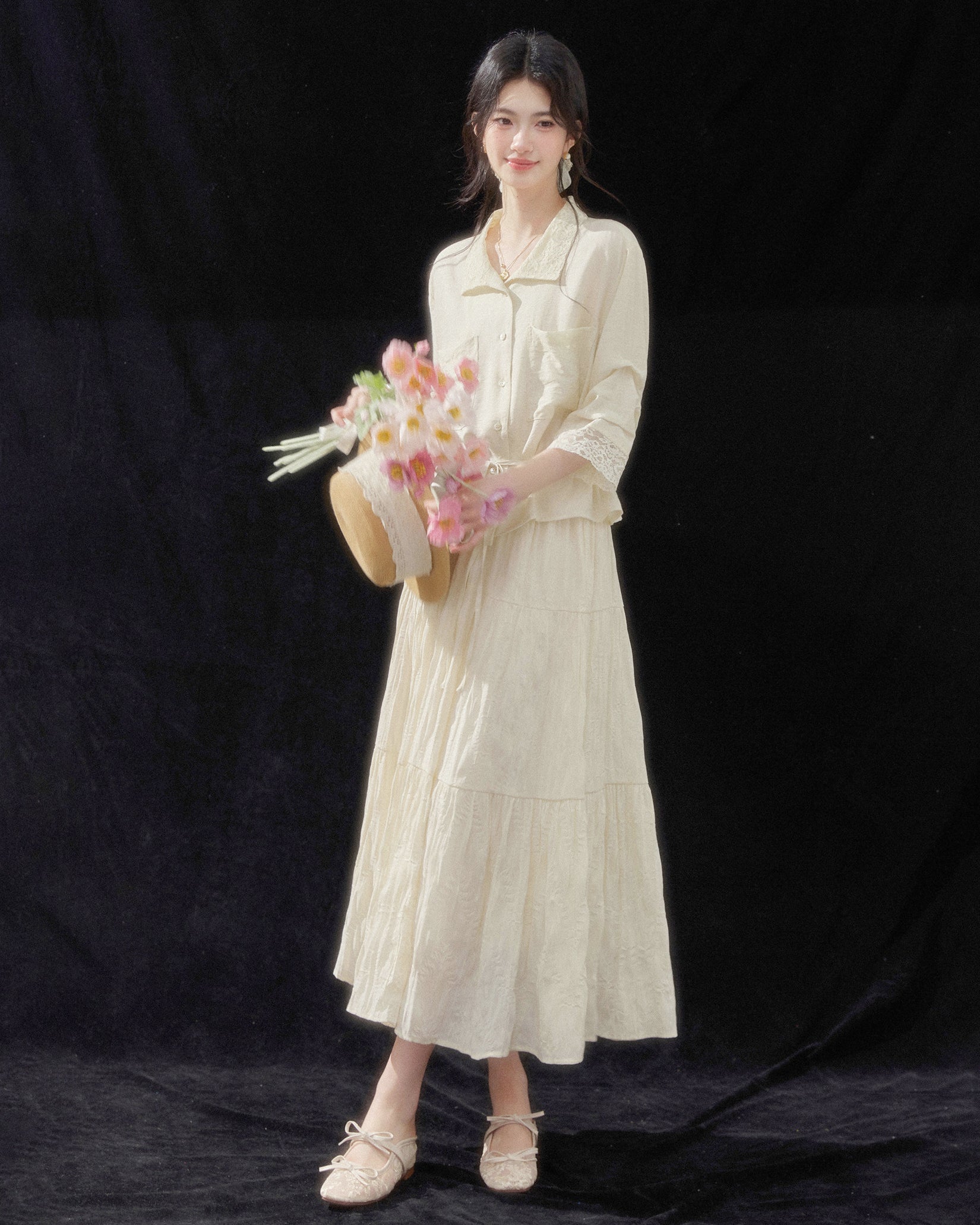 ナチュラルティアードロングスカート C3836