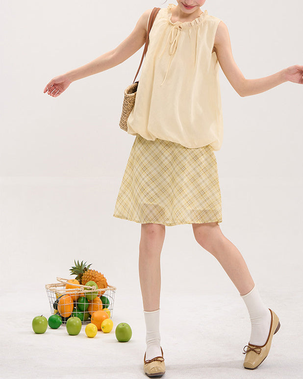 チェック柄シフォンミディスカート C3826