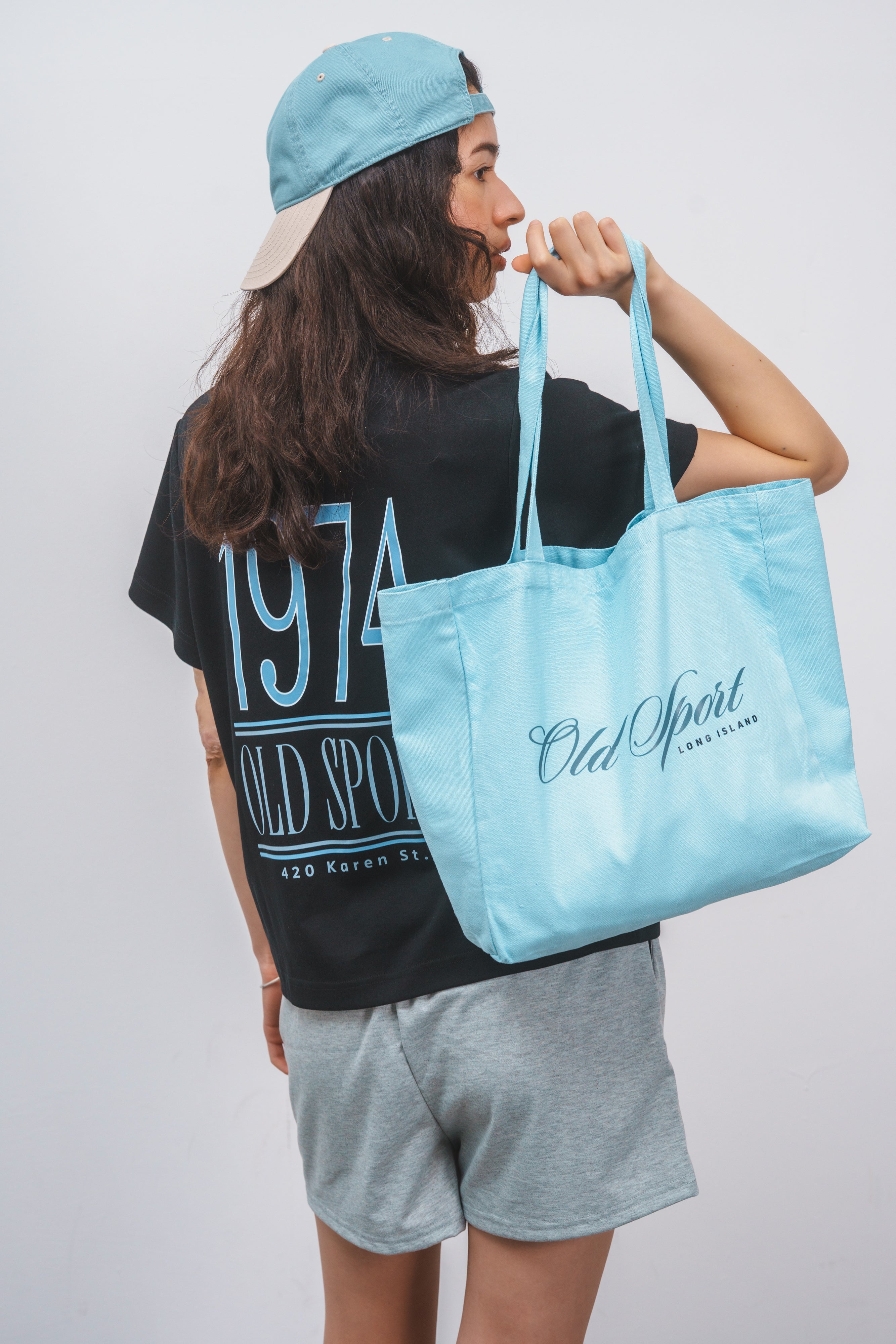 バイカラーエンブレムCAP SAX/BEIGE