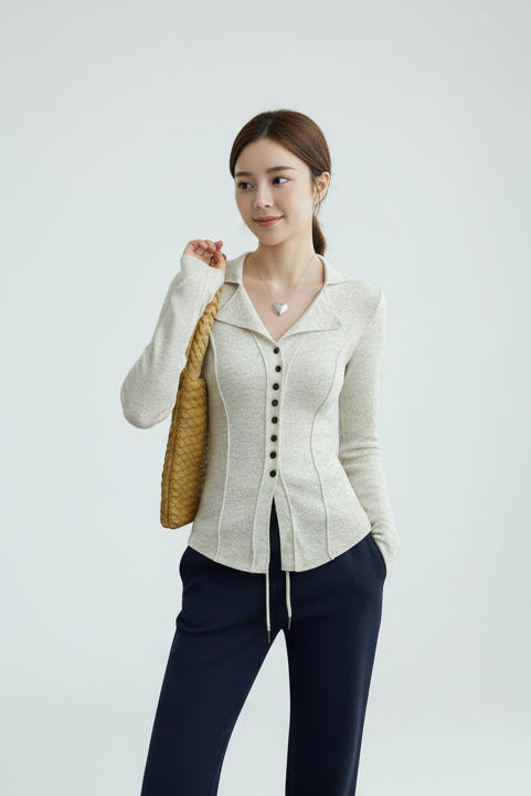 ソフトテーラードリブカーデ × リラックスフレアパンツセット T3005