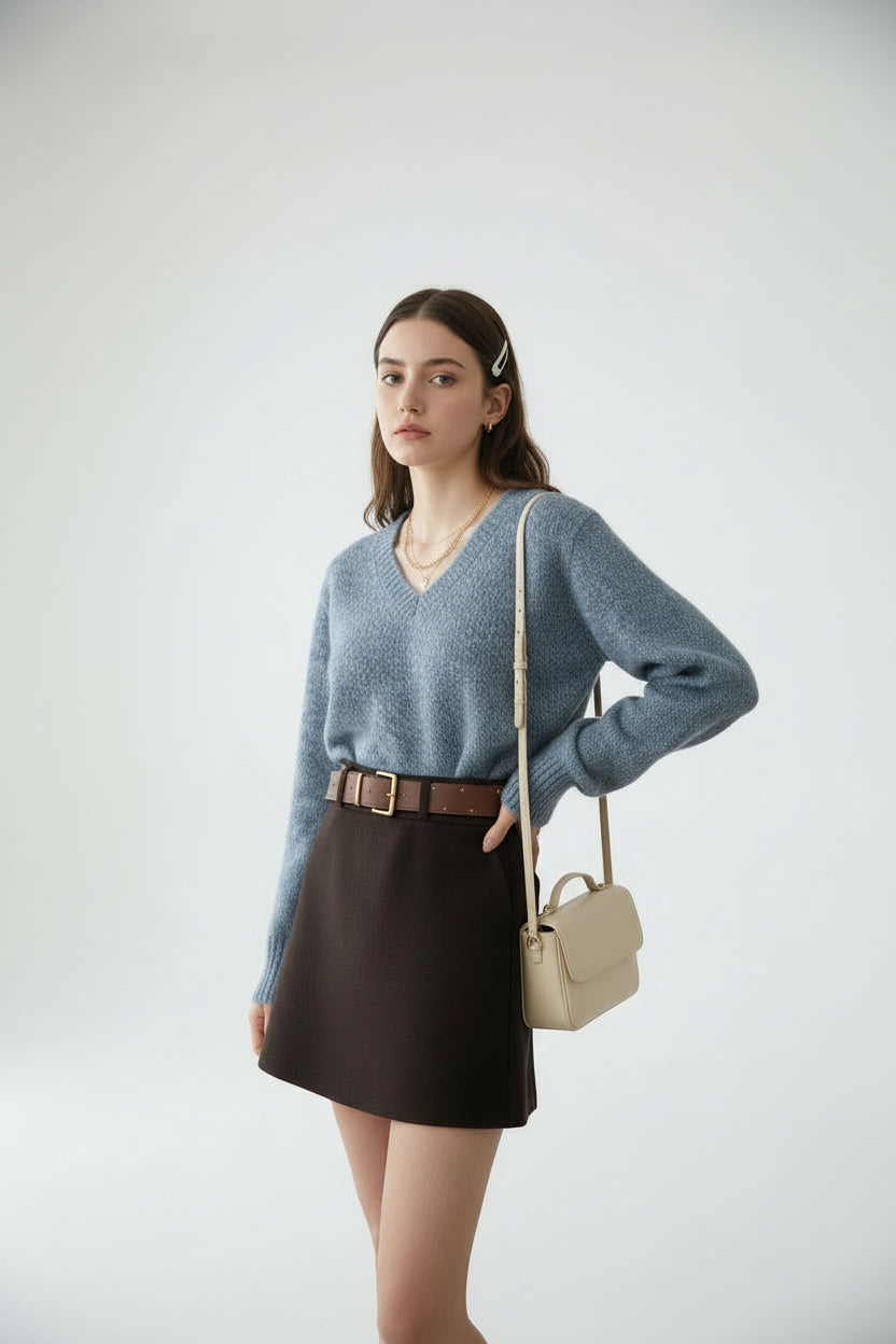 モーヴブルーニット × クラシックブラックミニセット T3003