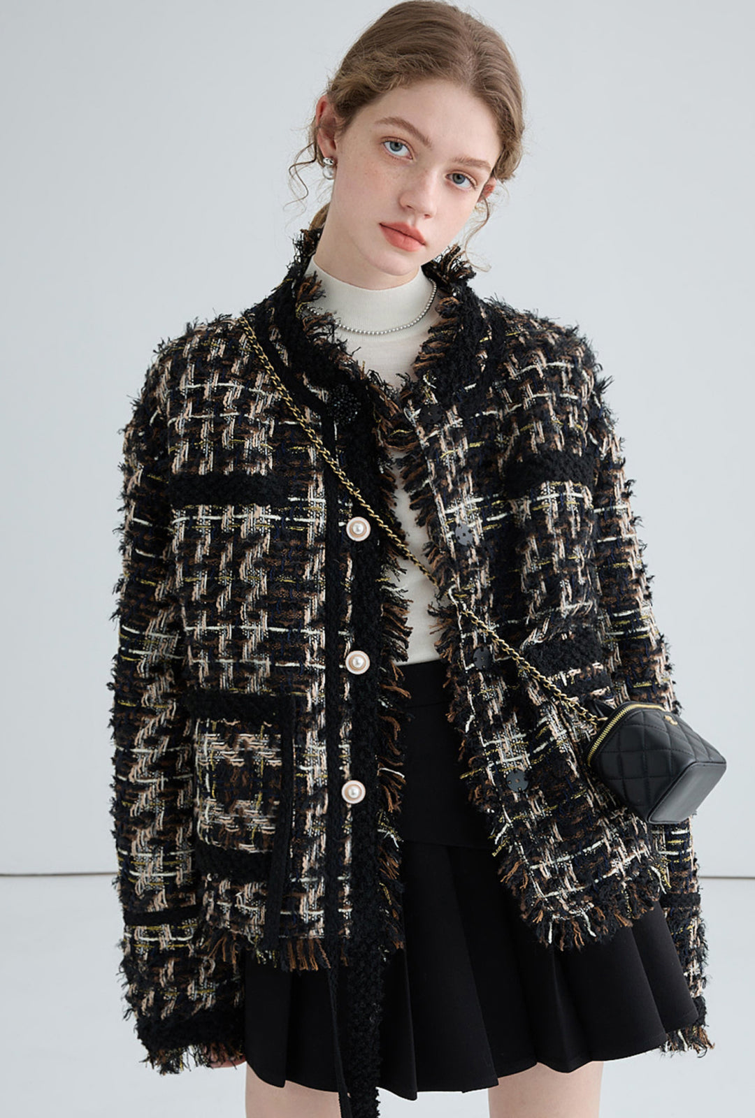 ツイードショートホワイトダックダウンジャケット C0426 