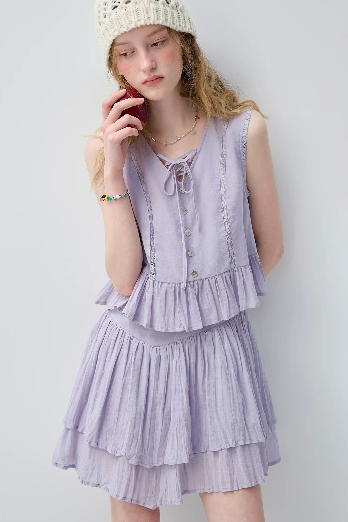 コットンVネックティアードワンピースC3771