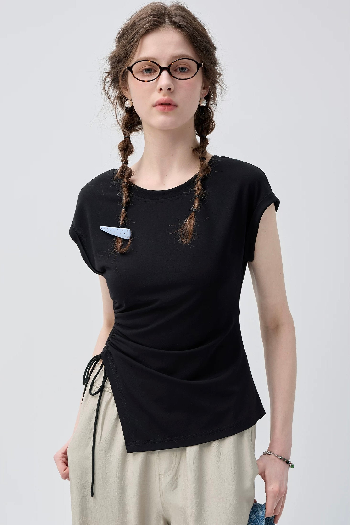 シルエットアップスリットデザインTシャツC3770