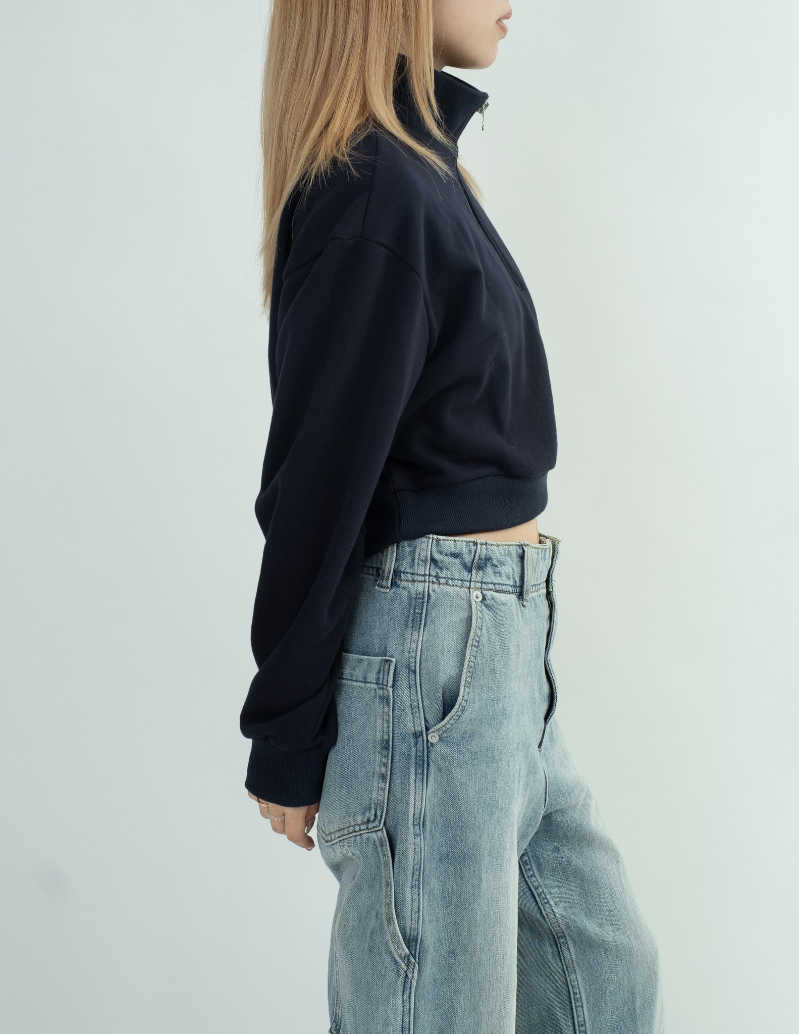 【9/28 on sale】Half zip crop sweatshirt NE0001