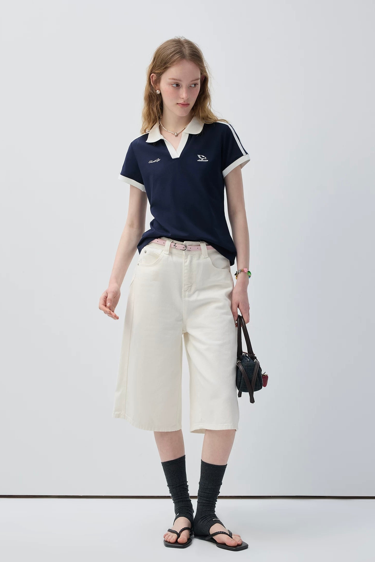 プレッピームードコントラストカラーポロTシャツC3768