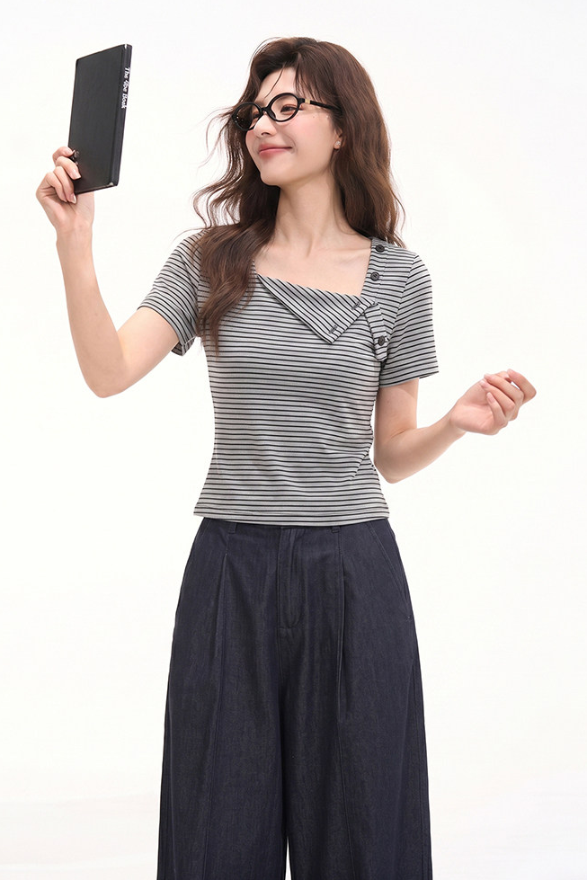 オブリークネックススリムフィットTシャツC3805