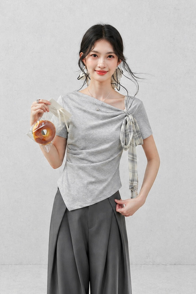 モードシルエットアシンメトリーショルダーTシャツC3663