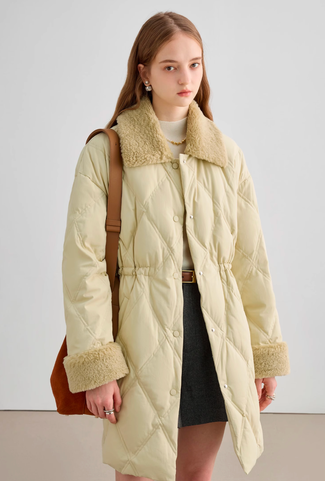 A-line boa collar down jacket C1432