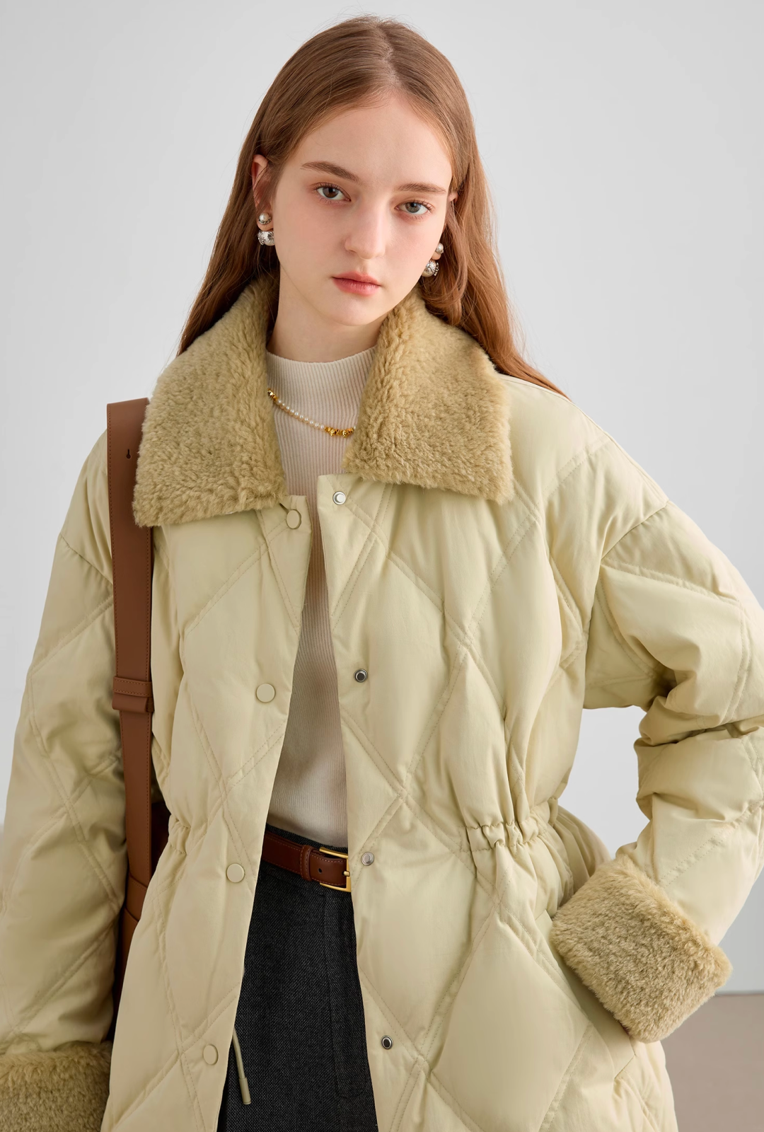 A-line boa collar down jacket C1432