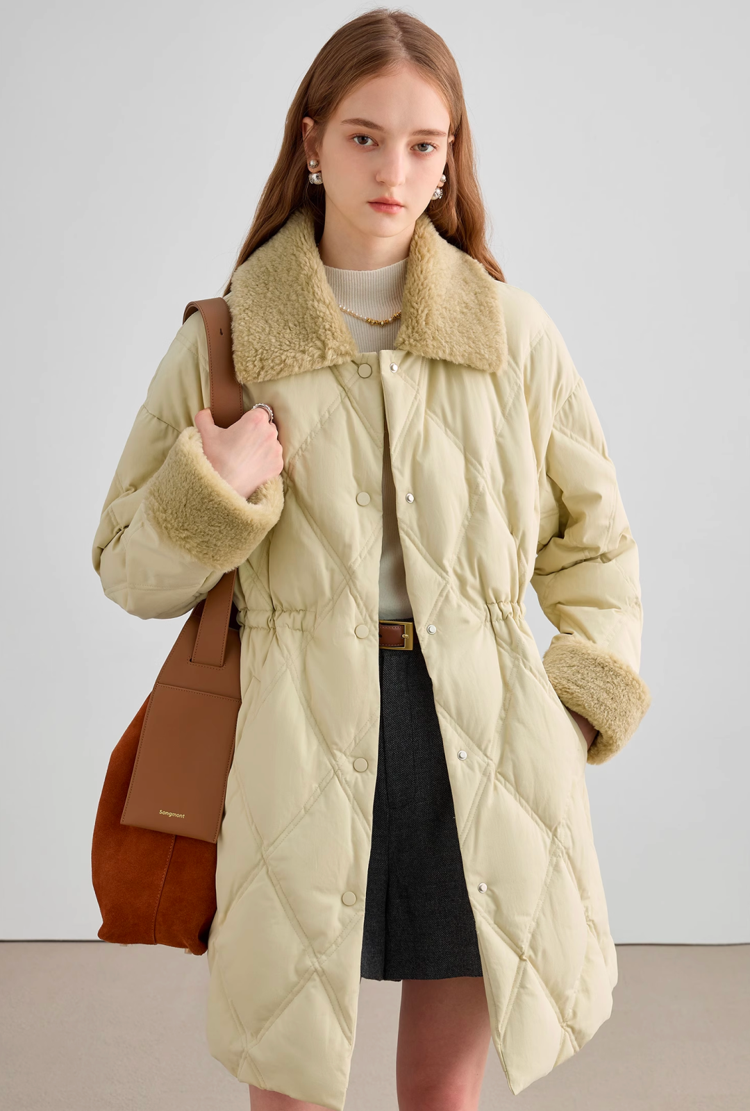 A-line boa collar down jacket C1432