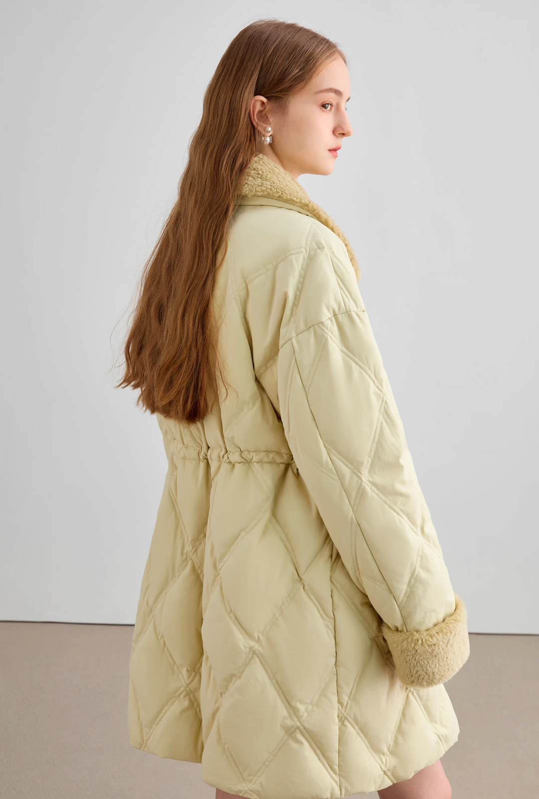 A-line boa collar down jacket C1432