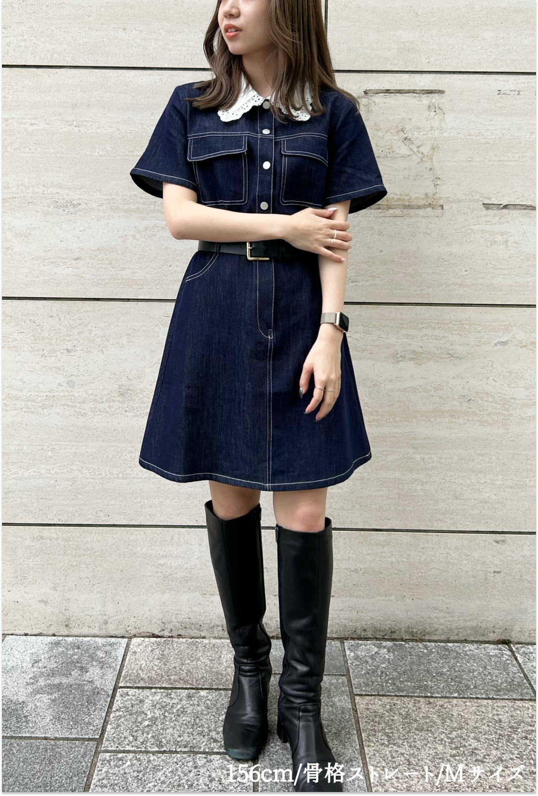 Waist-shape denim dress C0678