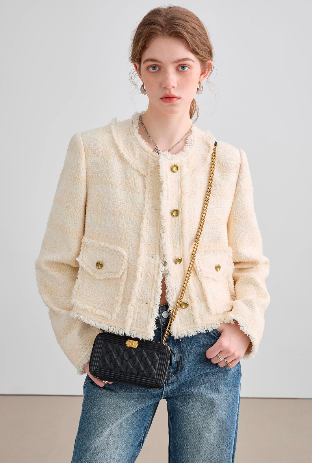 Round neck French tweed jacket C1133