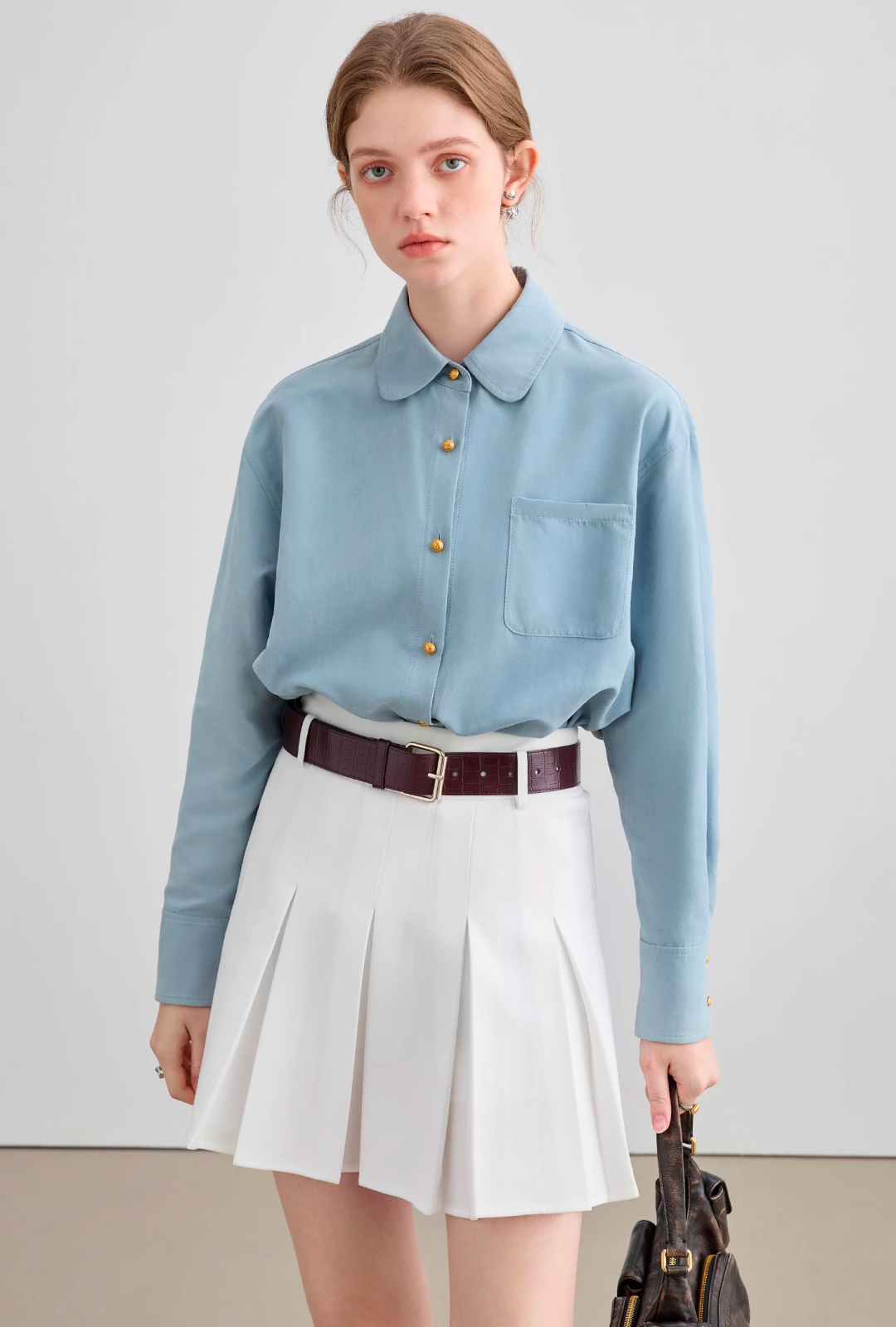 Light blue gold button shirt C1189