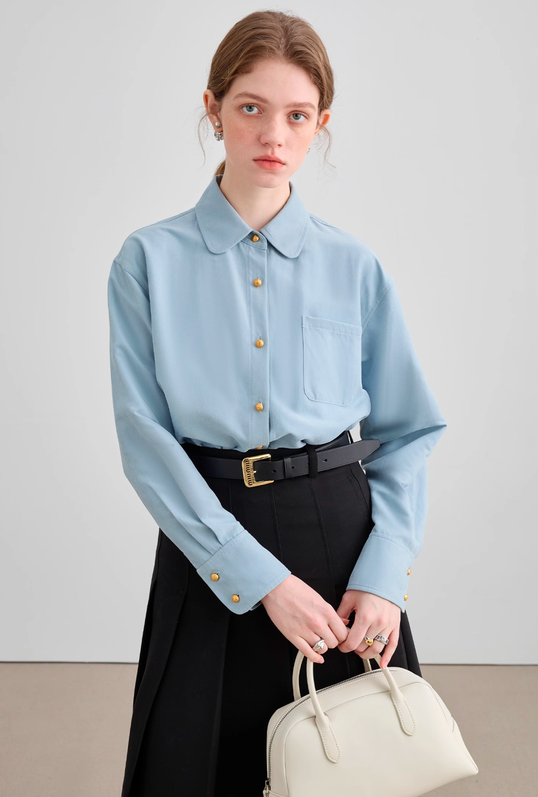 Light blue gold button shirt C1189