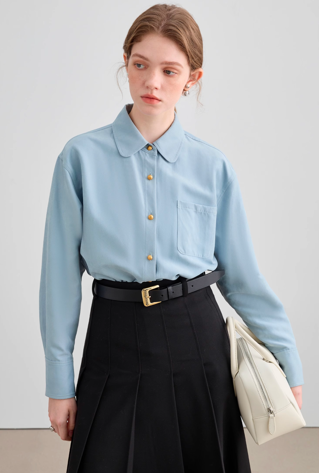 Light blue gold button shirt C1189