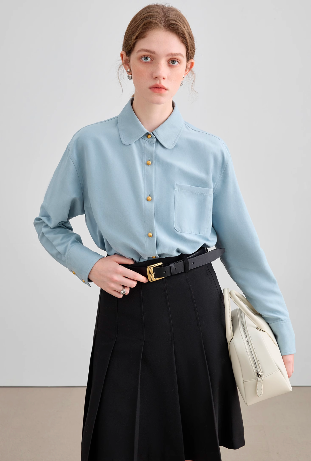 Light blue gold button shirt C1189