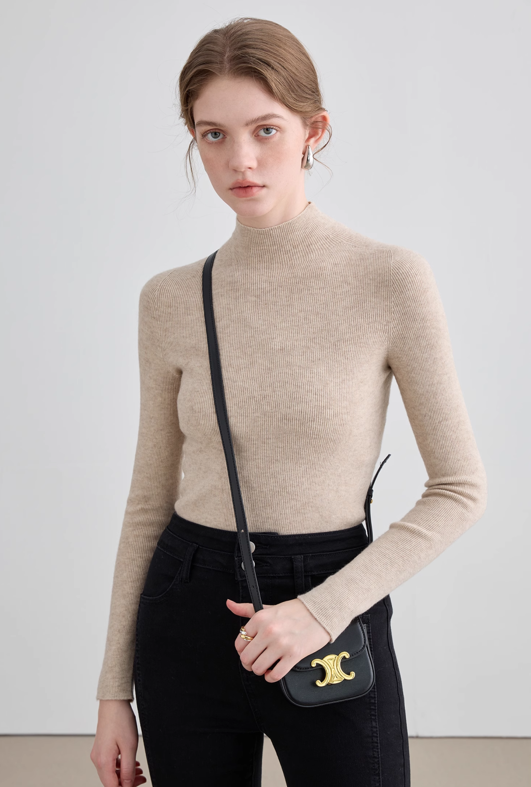 Wool mock neck knit top C1219