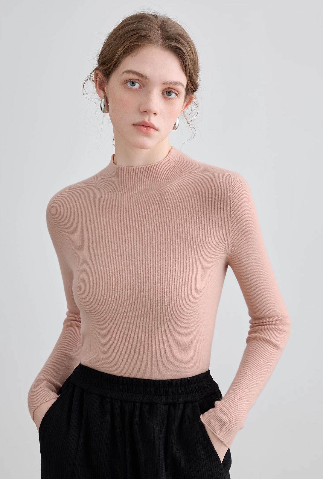 Wool mock neck knit top C1219