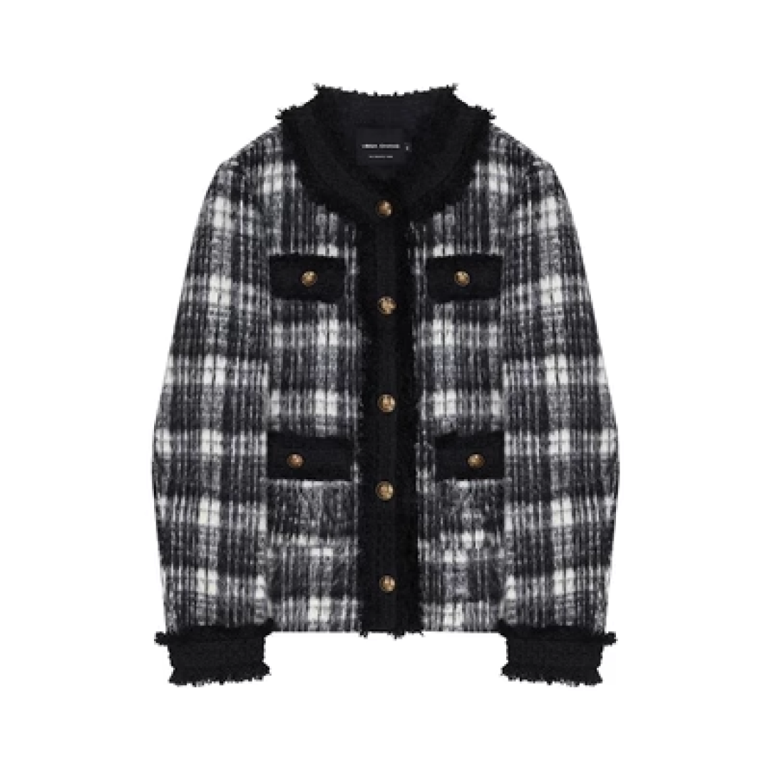 Monotone check collar short coat C1327