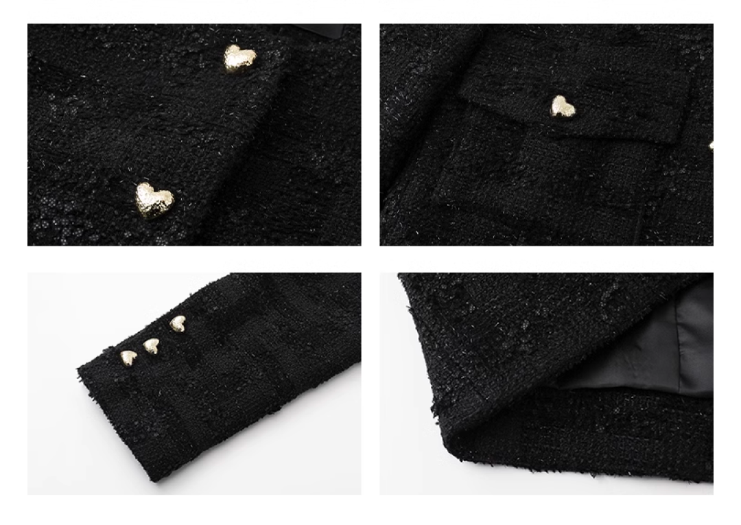 Heart button black tweed jacket C1472