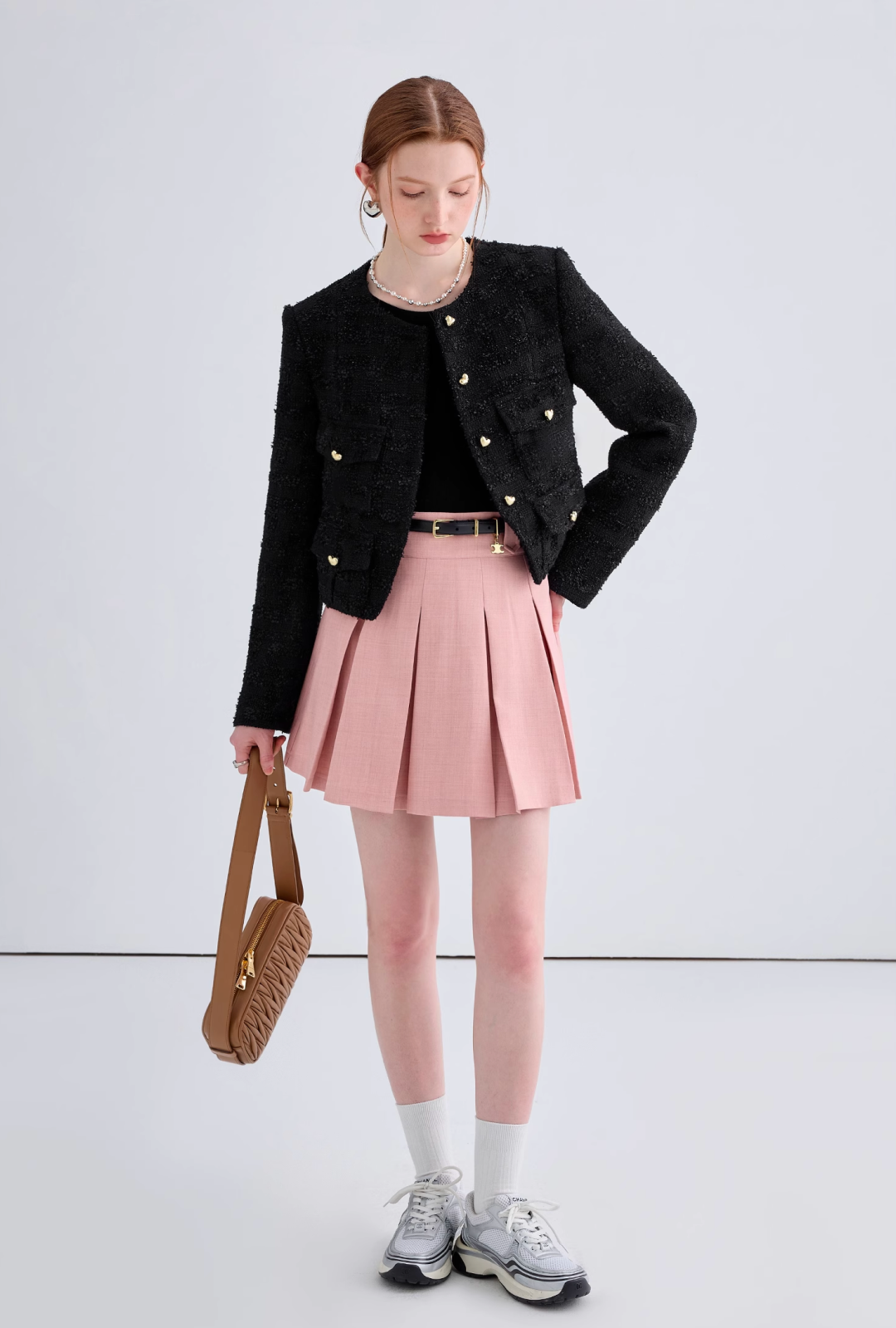 Heart button black tweed jacket C1472