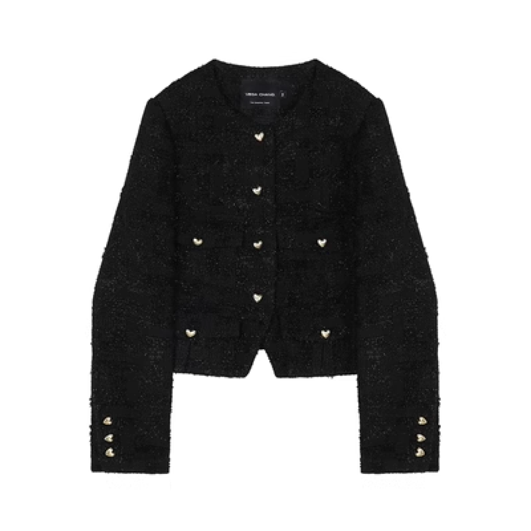 Heart button black tweed jacket C1472