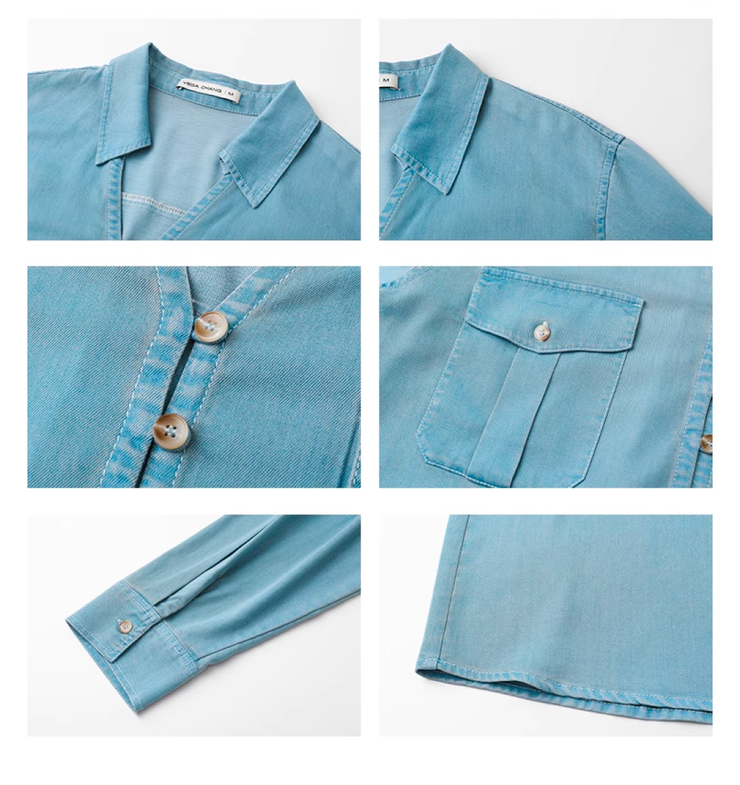 Open collar denim shirt C1494