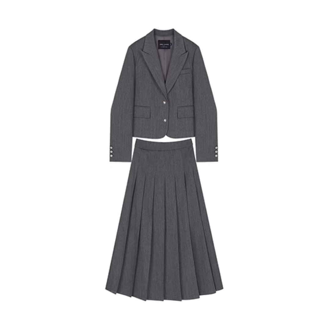 Lion Gray Long Pleated Skirt C1556 gray S