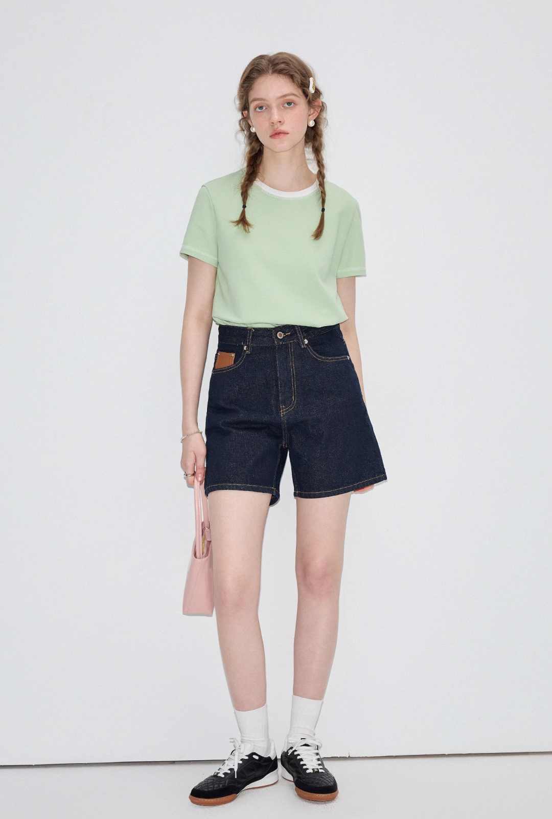 Contrast denim shorts C1599